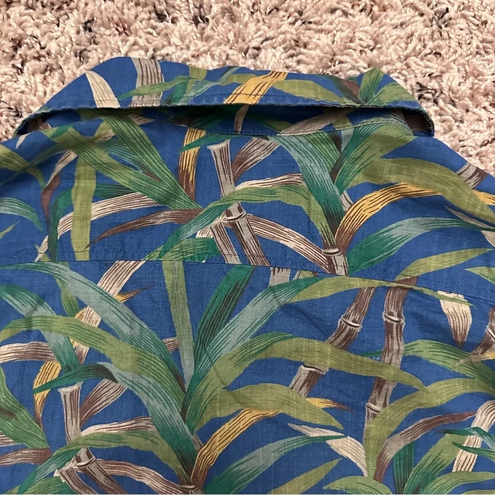 J. Crew Blue Bamboo Hawaiian Shirt Short Sleeve Button Down Cotton Men’s Size XL